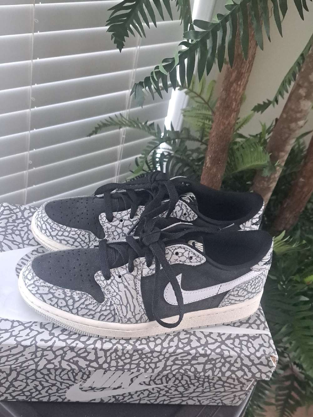 Nike 6.5 Men's 8 Womens Low-Top Sneakers in Black and White Elephant Print